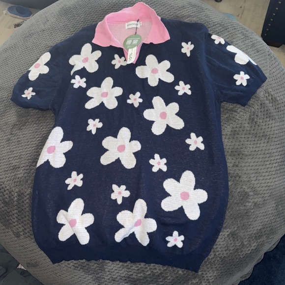 Retro 1970s Psychedelic Plus Flowers Cotton Causal Summer Polo Shirt Big Tall - Picture 2 of 6